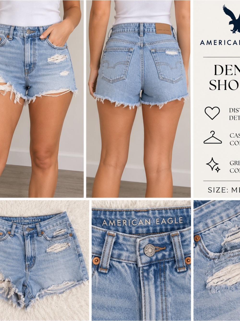 American Eagle Outfitters Light Wash Distressed Denim Cutoff Shorts